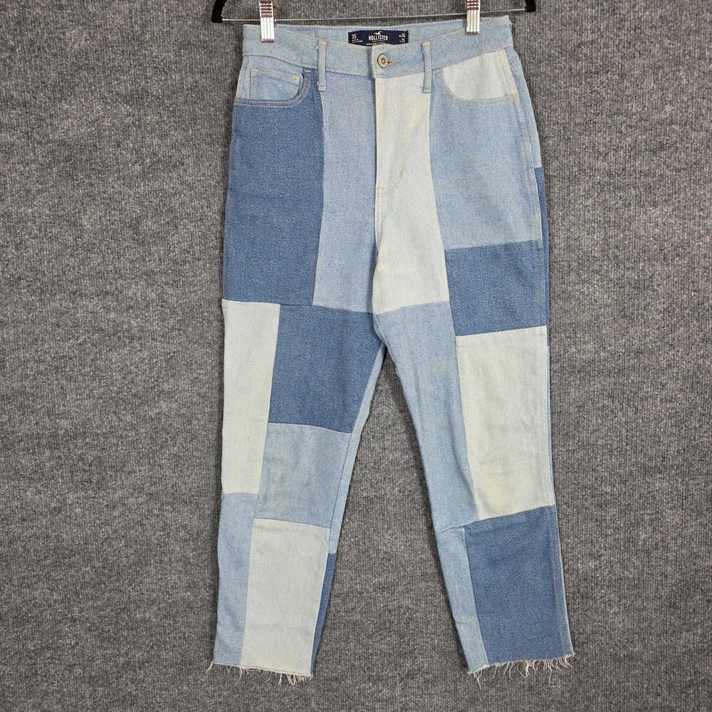 Hollister Ultra High Rise Mom Jeans Women's SZ 3 S Patchwork Colorblock Cropped